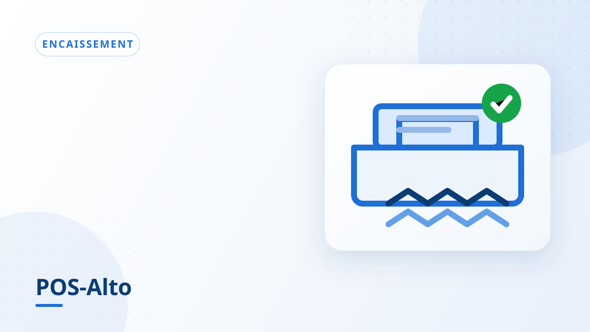 Illustration d'une imprimante thermique émettant un ticket de caisse avec un symbole de validation