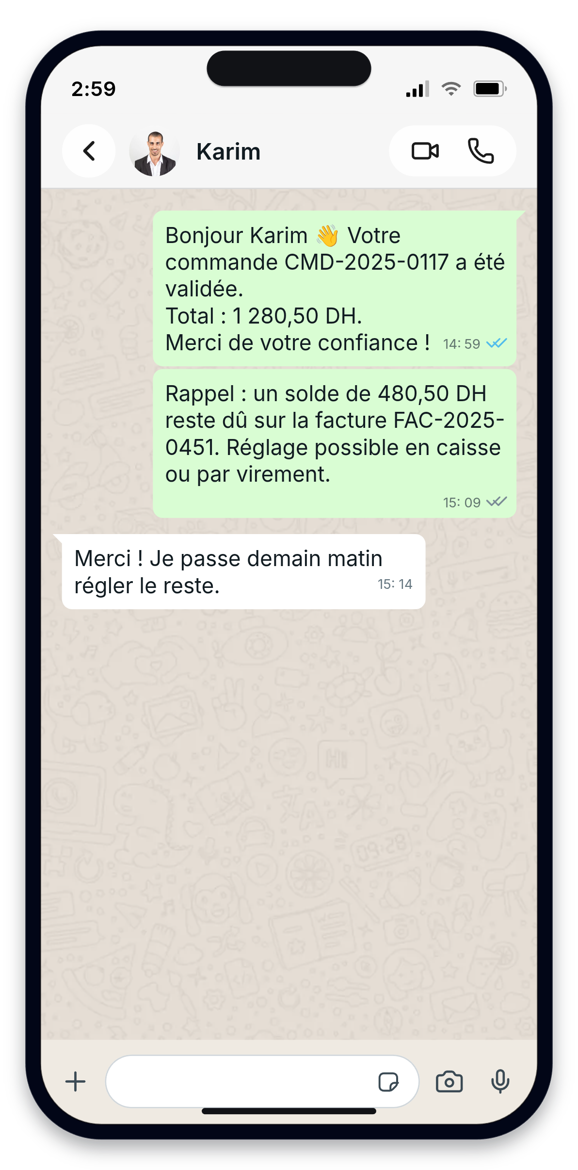 Interface réelle d'automatisation WhatsApp POS-Alto